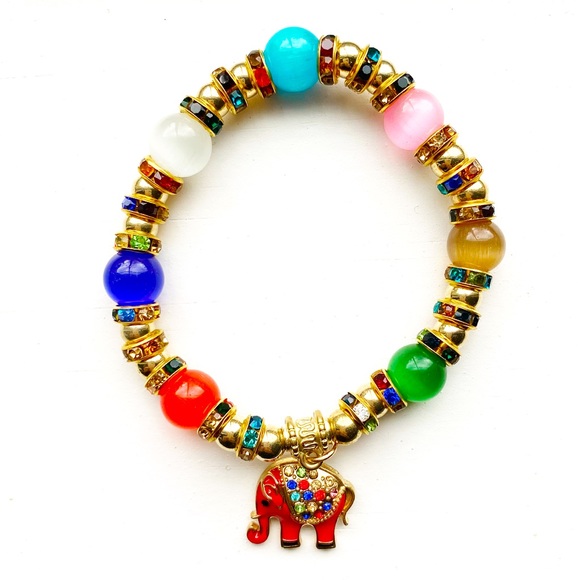Vintage Jewelry - 🐘Vintage gold colorful elephant charm bracelet